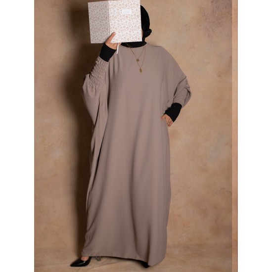 Taupe Silk Medina Abaya with Fitted Sleeves